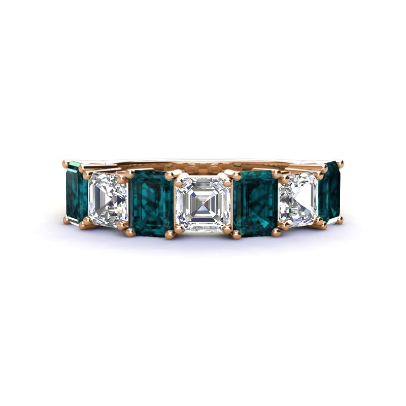 Aria Emerald Cut London Blue Topaz and Asscher Cut Diamond 7 Stone Wedding  Band 