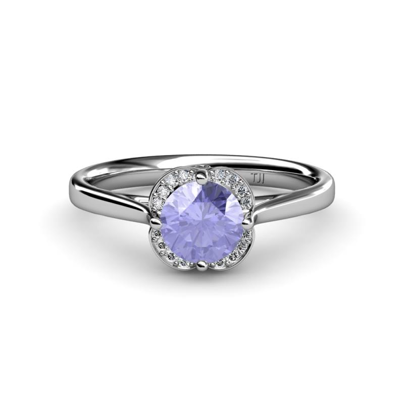 Myrna Round Tanzanite and Diamond Halo Engagement Ring 