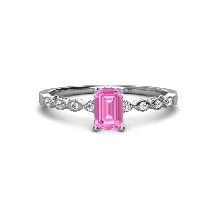 Amaira 7x5 mm Emerald Cut Pink Sapphire and Round Diamond Engagement Ring  