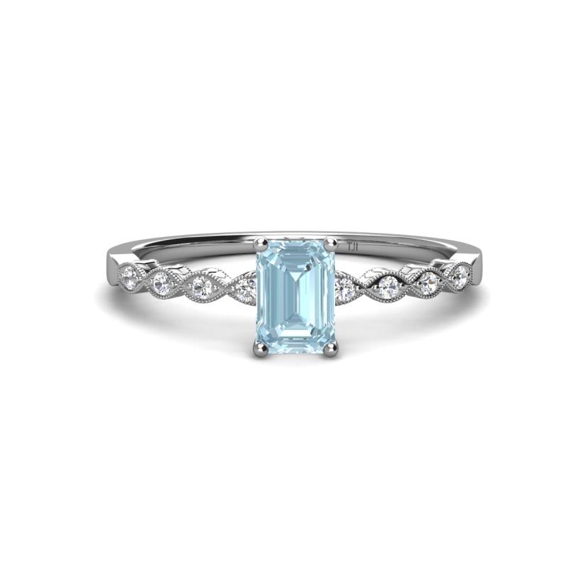 Amaira 7x5 mm Emerald Cut Aquamarine and Round Diamond Engagement Ring  