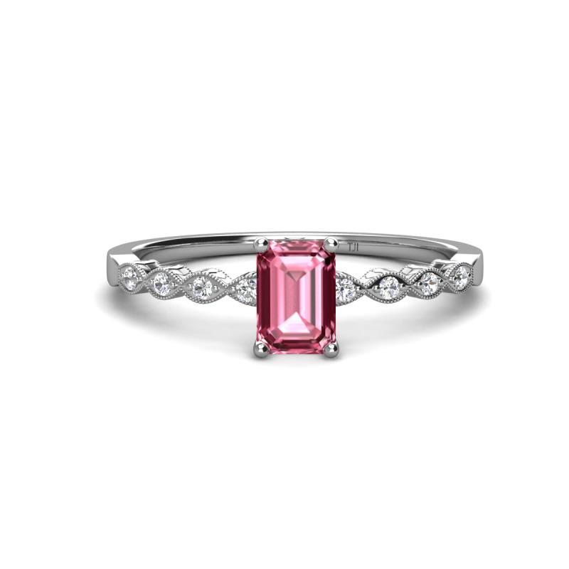 Amaira 7x5 mm Emerald Cut Pink Tourmaline and Round Diamond Engagement Ring  