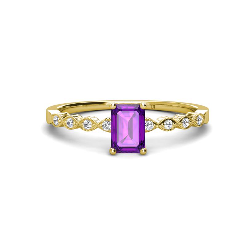 Amaira 7x5 mm Emerald Cut Amethyst and Round Diamond Engagement Ring  