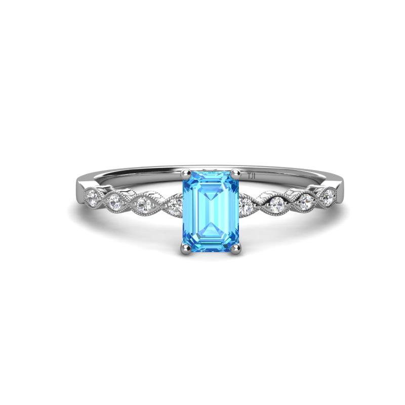 Amaira 7x5 mm Emerald Cut Blue Topaz and Round Diamond Engagement Ring  