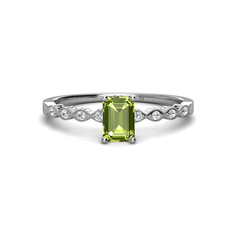 Amaira 7x5 mm Emerald Cut Peridot and Round Diamond Engagement Ring  
