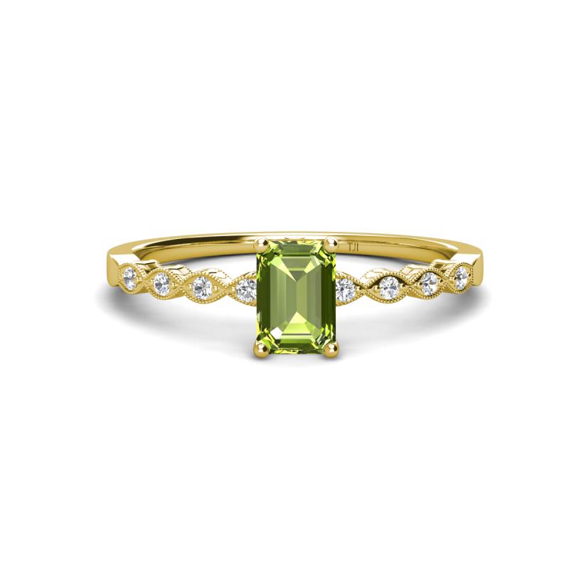 Amaira 7x5 mm Emerald Cut Peridot and Round Diamond Engagement Ring  