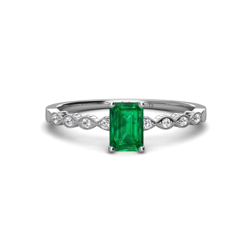 Amaira 7x5 mm Emerald Cut Emerald and Round Diamond Engagement Ring  