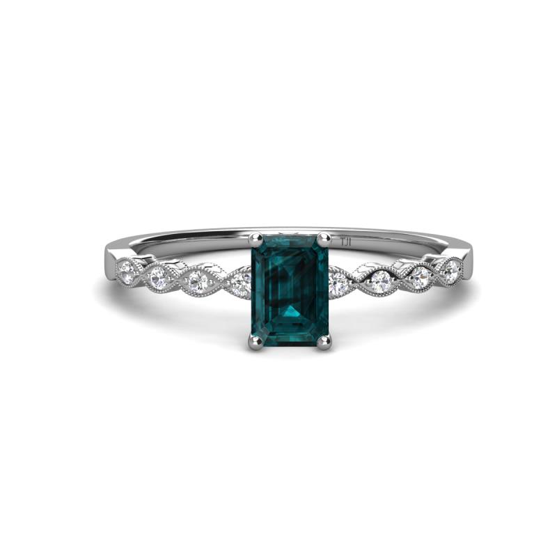 Amaira 7x5 mm Emerald Cut London Blue Topaz and Round Diamond Engagement Ring  