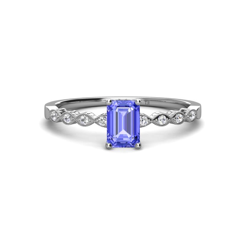 Amaira 7x5 mm Emerald Cut Tanzanite and Round Diamond Engagement Ring  