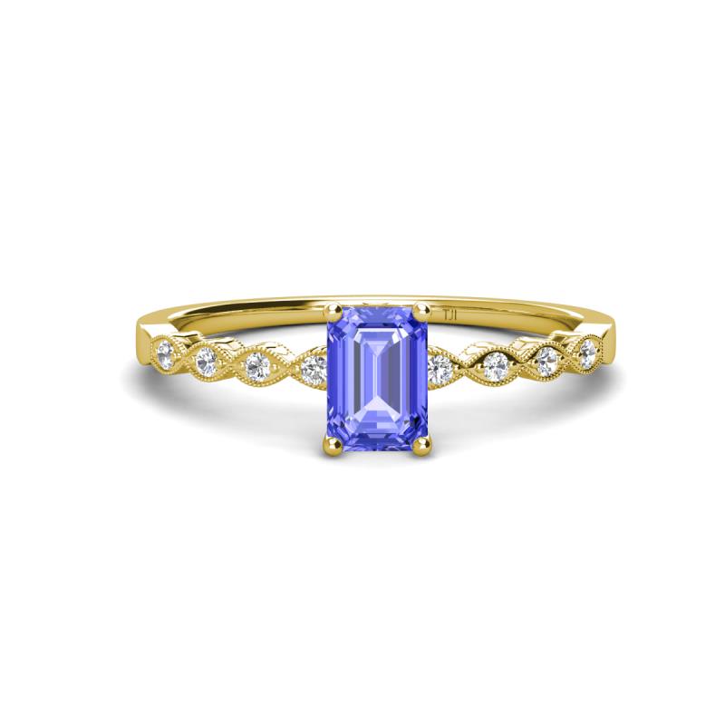 Amaira 7x5 mm Emerald Cut Tanzanite and Round Diamond Engagement Ring  