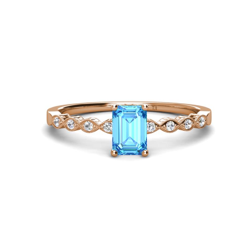 Amaira 7x5 mm Emerald Cut Blue Topaz and Round Diamond Engagement Ring  