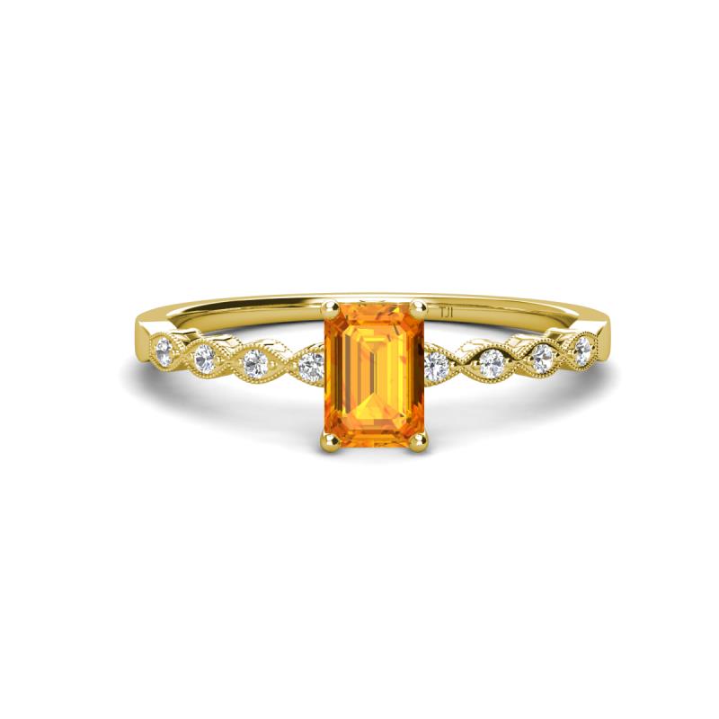 Amaira 7x5 mm Emerald Cut Citrine and Round Diamond Engagement Ring  
