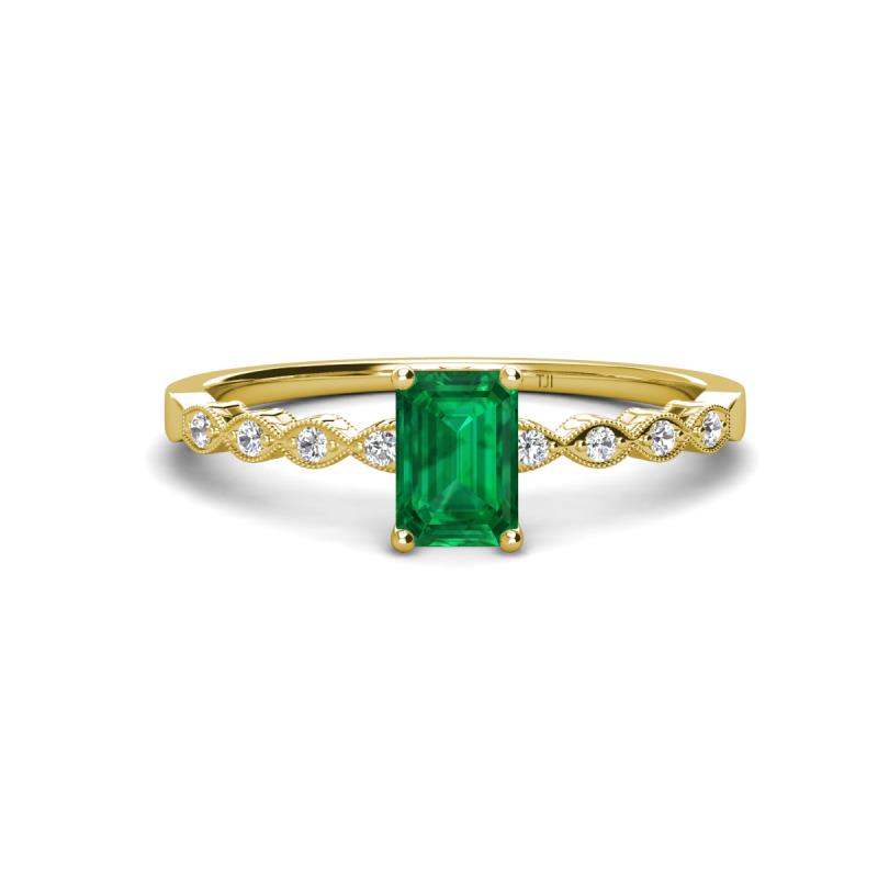 Amaira 7x5 mm Emerald Cut Emerald and Round Diamond Engagement Ring  