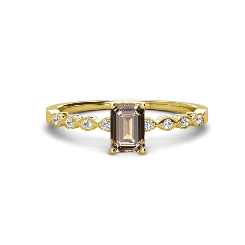 Amaira 7x5 mm Emerald Cut Smoky Quartz and Round Diamond Engagement Ring  