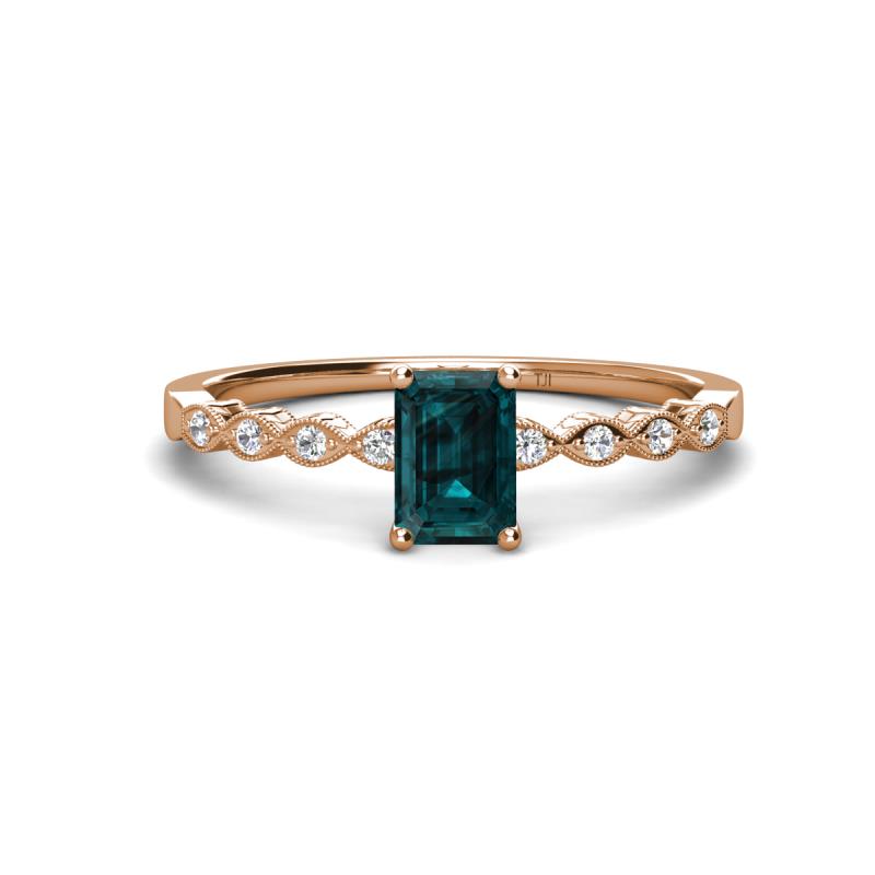 Amaira 7x5 mm Emerald Cut London Blue Topaz and Round Diamond Engagement Ring  