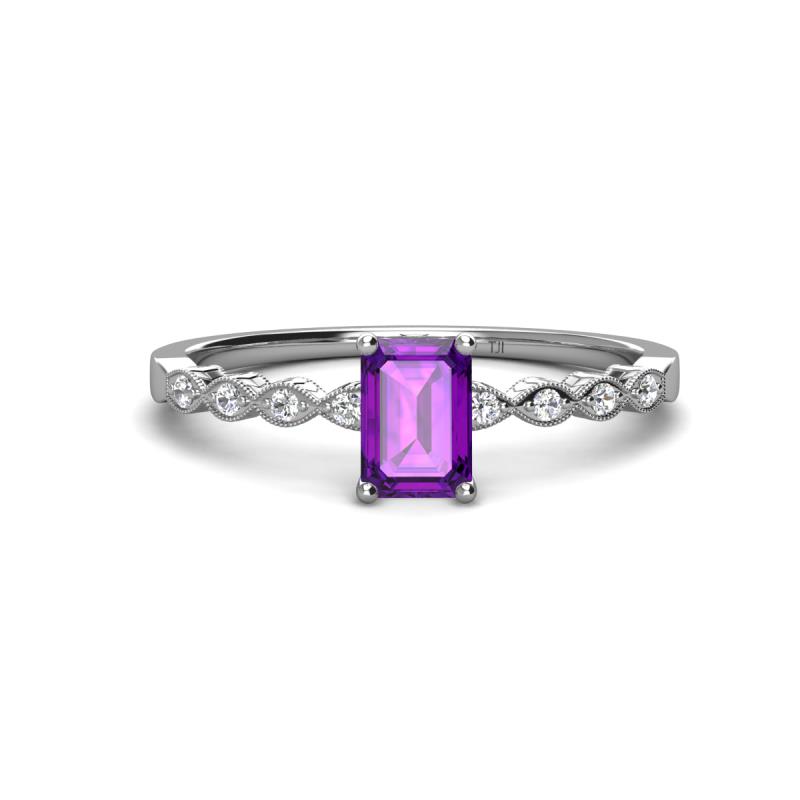 Amaira 7x5 mm Emerald Cut Amethyst and Round Diamond Engagement Ring  