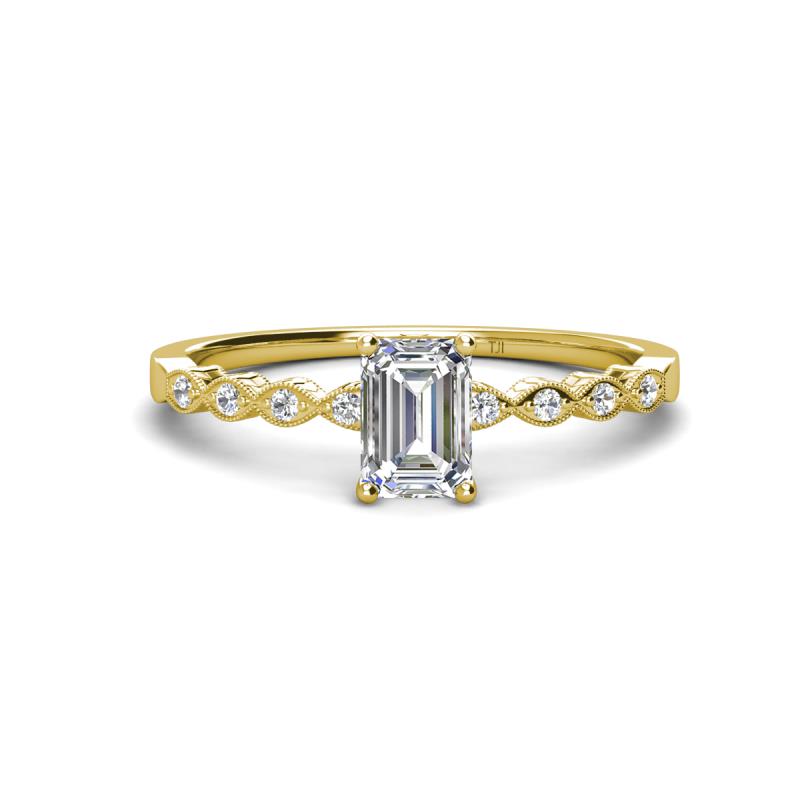 Amaira 7x5 mm Emerald Cut Lab Grown Diamond and Round Diamond Engagement Ring  