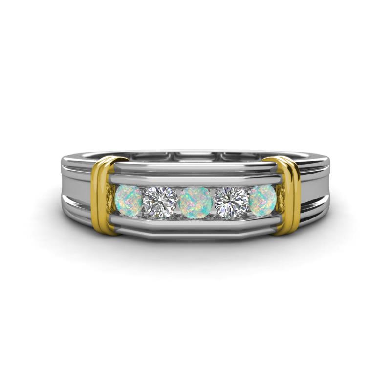 Kevin 0.38 ctw Opal and Natural Diamond Men Wedding Band (7.80 mm) 