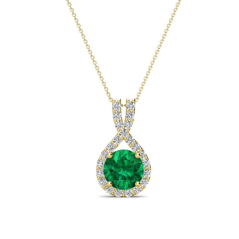 Keily 6.00 mm Round Emerald and Diamond Halo Pendant 