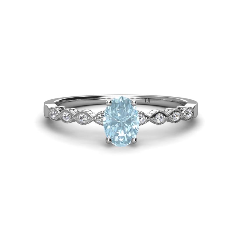 Amaira 7x5 mm Oval Cut Aquamarine and Round Diamond Engagement Ring  