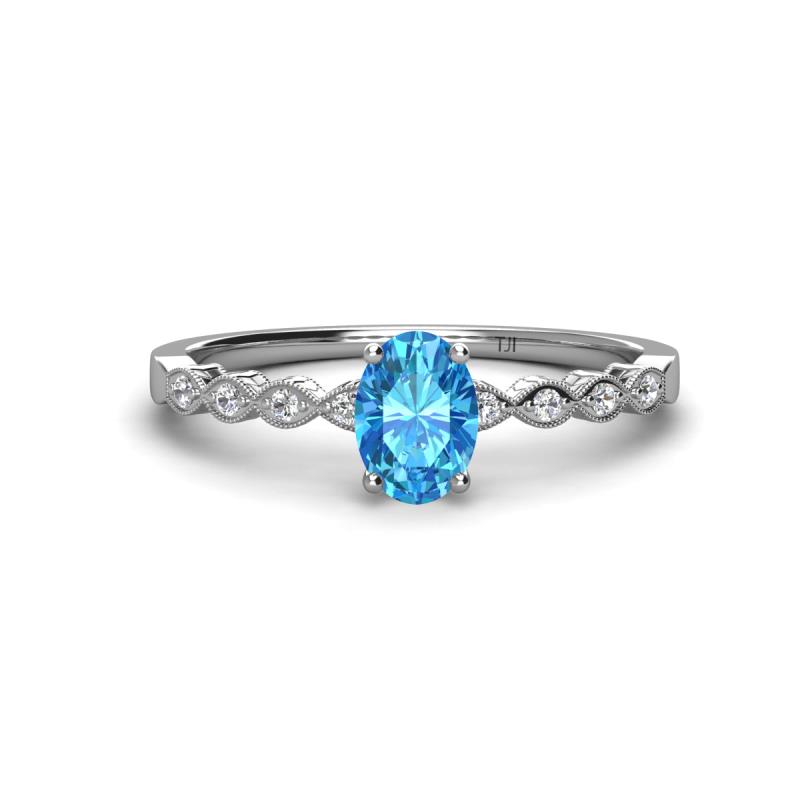 Amaira 7x5 mm Oval Cut Blue Topaz and Round Diamond Engagement Ring  