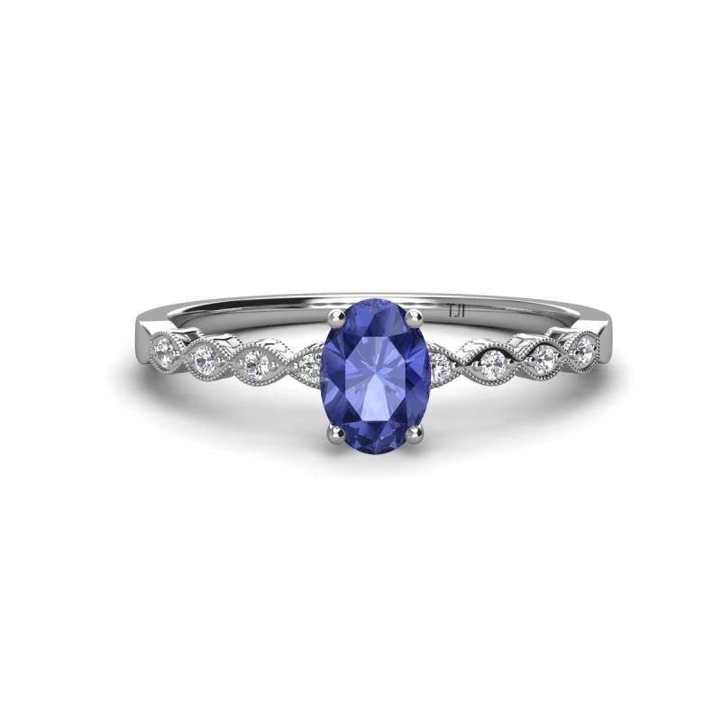 Amaira 7x5 mm Oval Cut Iolite and Round Diamond Engagement Ring  