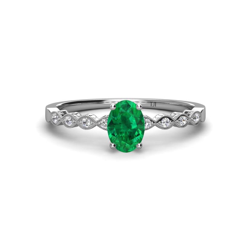 Amaira 7x5 mm Oval Cut Emerald and Round Diamond Engagement Ring  