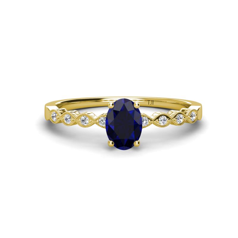 Amaira 7x5 mm Oval Cut Blue Sapphire and Round Diamond Engagement Ring  