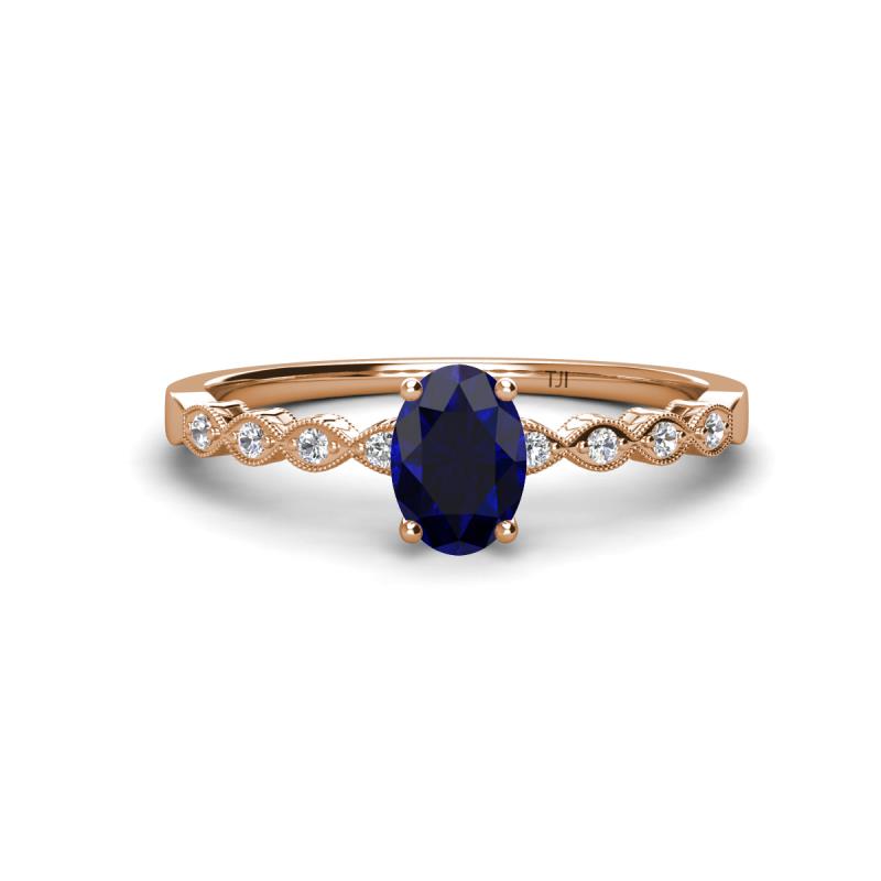 Amaira 7x5 mm Oval Cut Blue Sapphire and Round Diamond Engagement Ring  