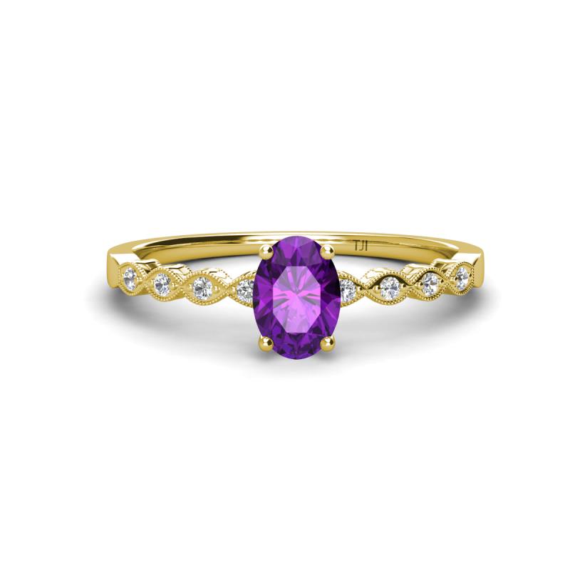 Amaira 7x5 mm Oval Cut Amethyst and Round Diamond Engagement Ring  