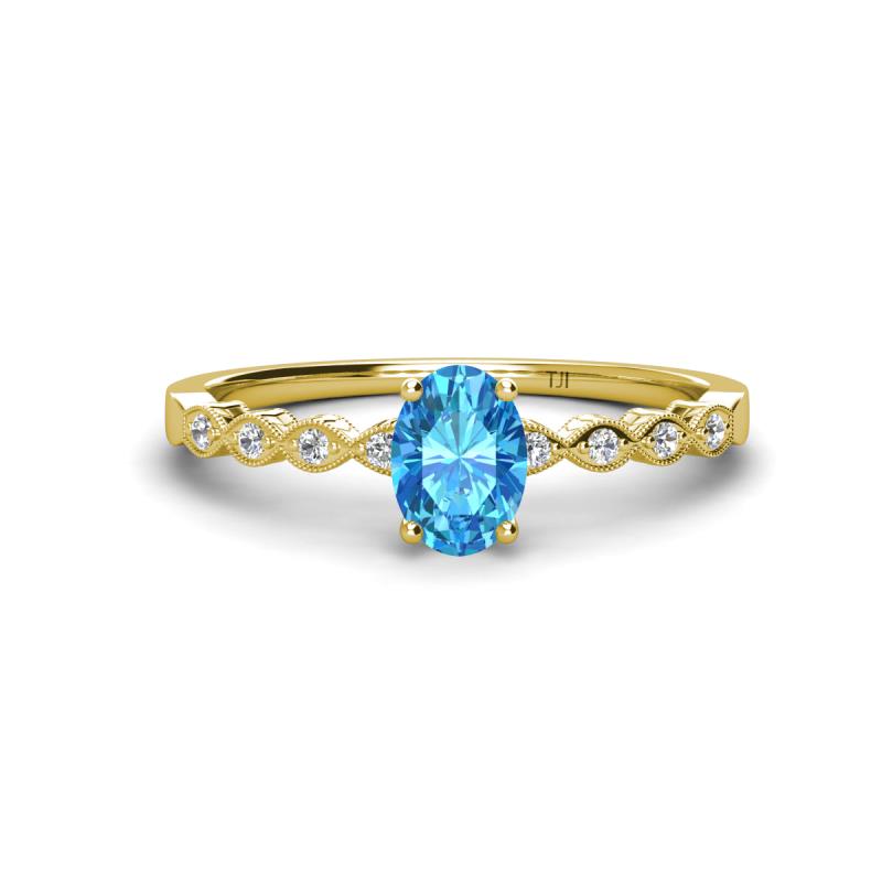Amaira 7x5 mm Oval Cut Blue Topaz and Round Diamond Engagement Ring  