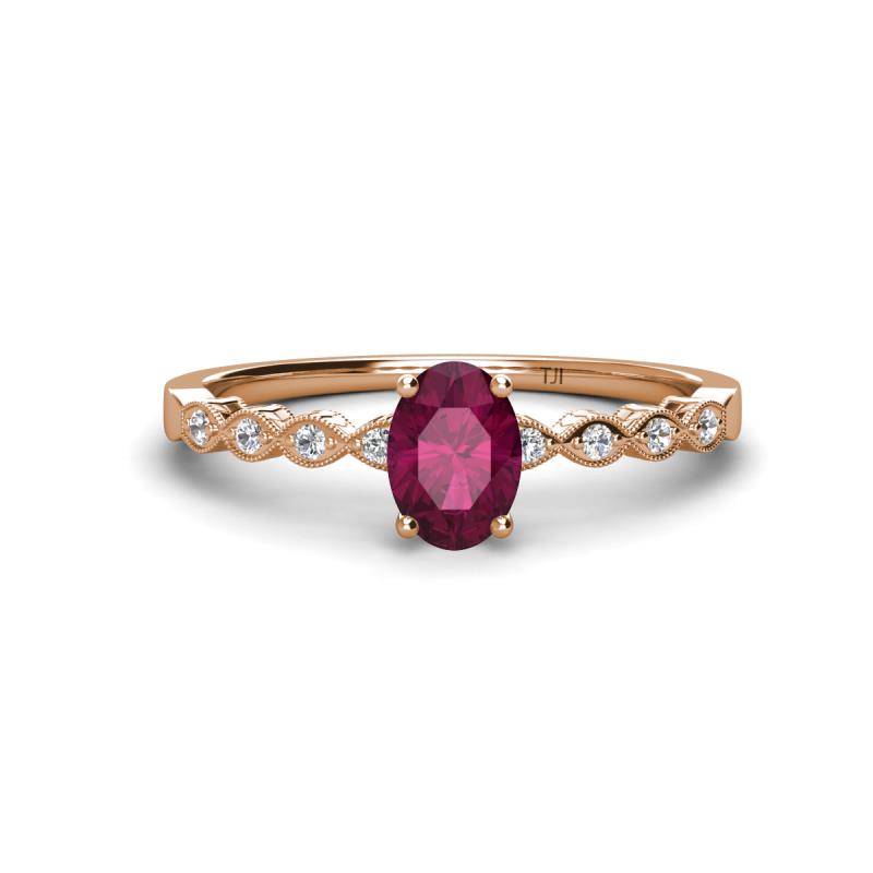 Amaira 7x5 mm Oval Cut Rhodolite Garnet and Round Diamond Engagement Ring  