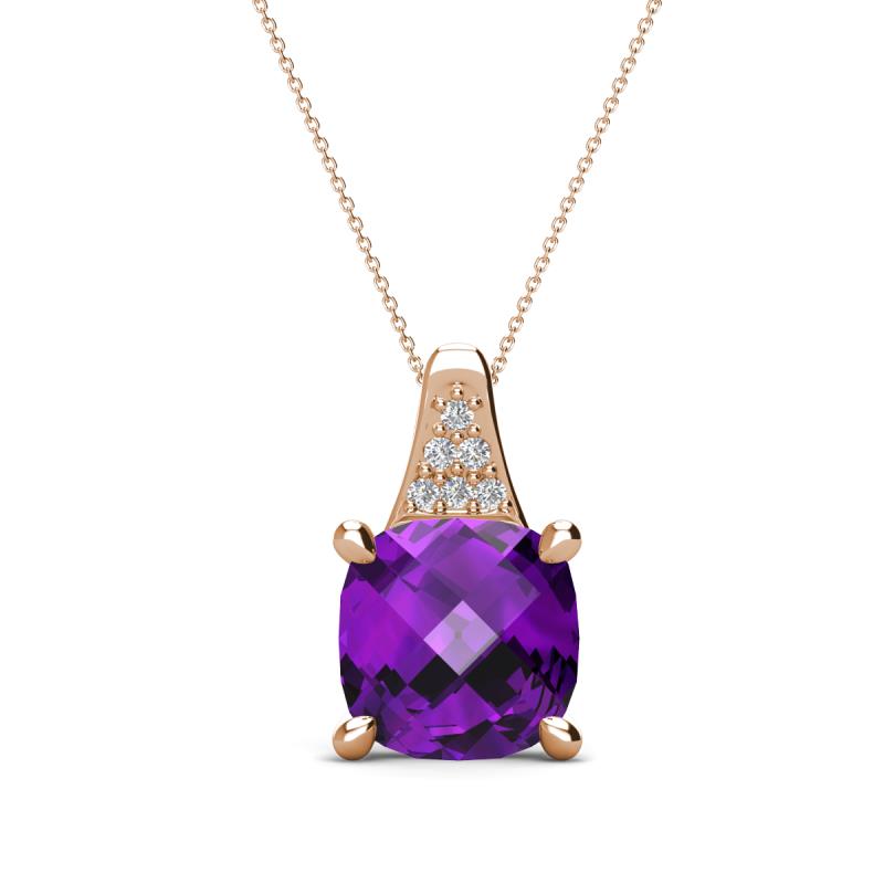 Alayna 10.00 mm Cushion Shape Checkerboard Cut Amethyst and Round Diamond Pendant Necklace 