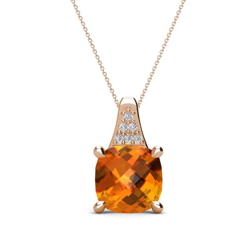 Alayna 10.00 mm Cushion Shape Checkerboard Cut Citrine and Round Diamond Pendant Necklace 