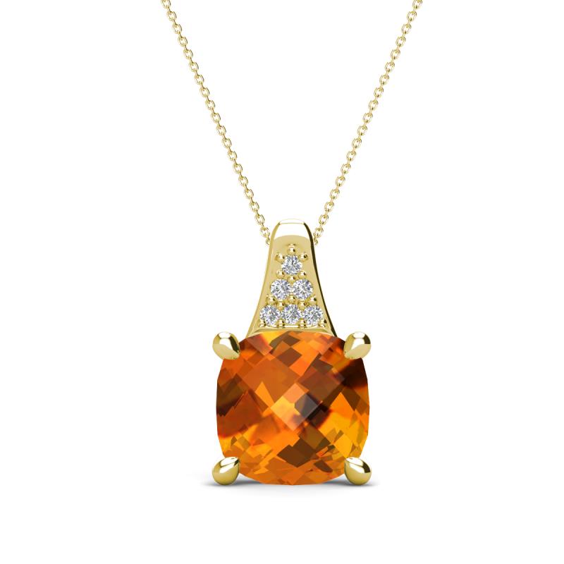 Alayna 10.00 mm Cushion Shape Checkerboard Cut Citrine and Round Diamond Pendant Necklace 