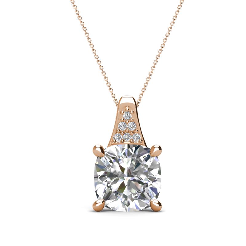 Alayna 10.00 mm Cushion Shape Checkerboard Cut Forever Brilliant Moissanite and Round Diamond Pendant Necklace 