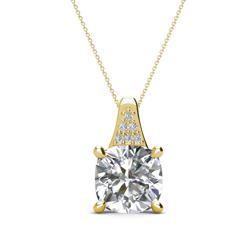 Alayna 10.00 mm Cushion Shape Checkerboard Cut Forever One Moissanite and Round Diamond Pendant Necklace 