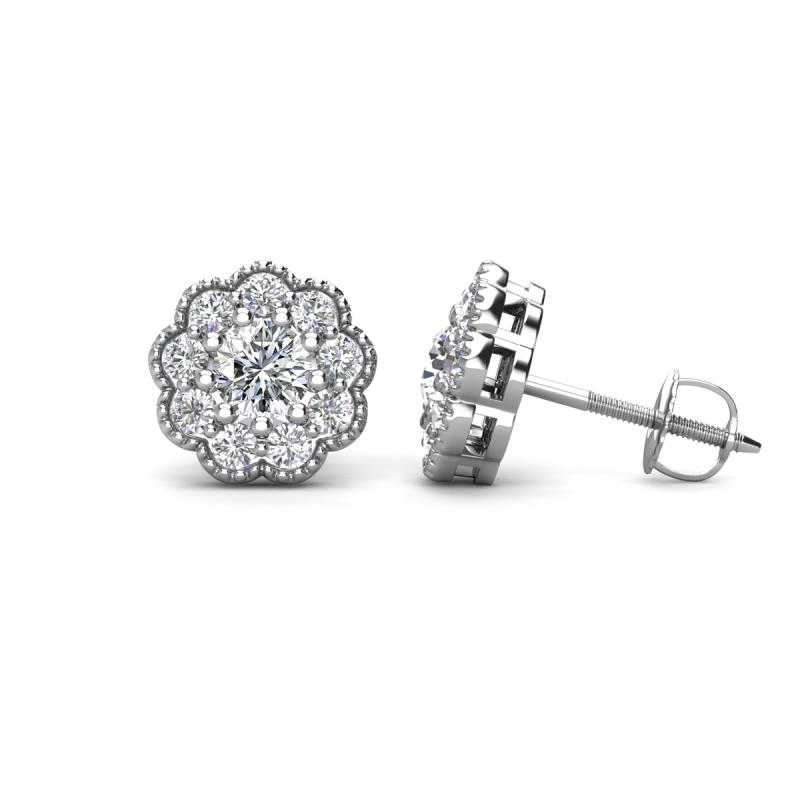 Floret 4.00 mm Round Lab Grown Diamond and Diamond Milgrain Halo Stud Earrings 