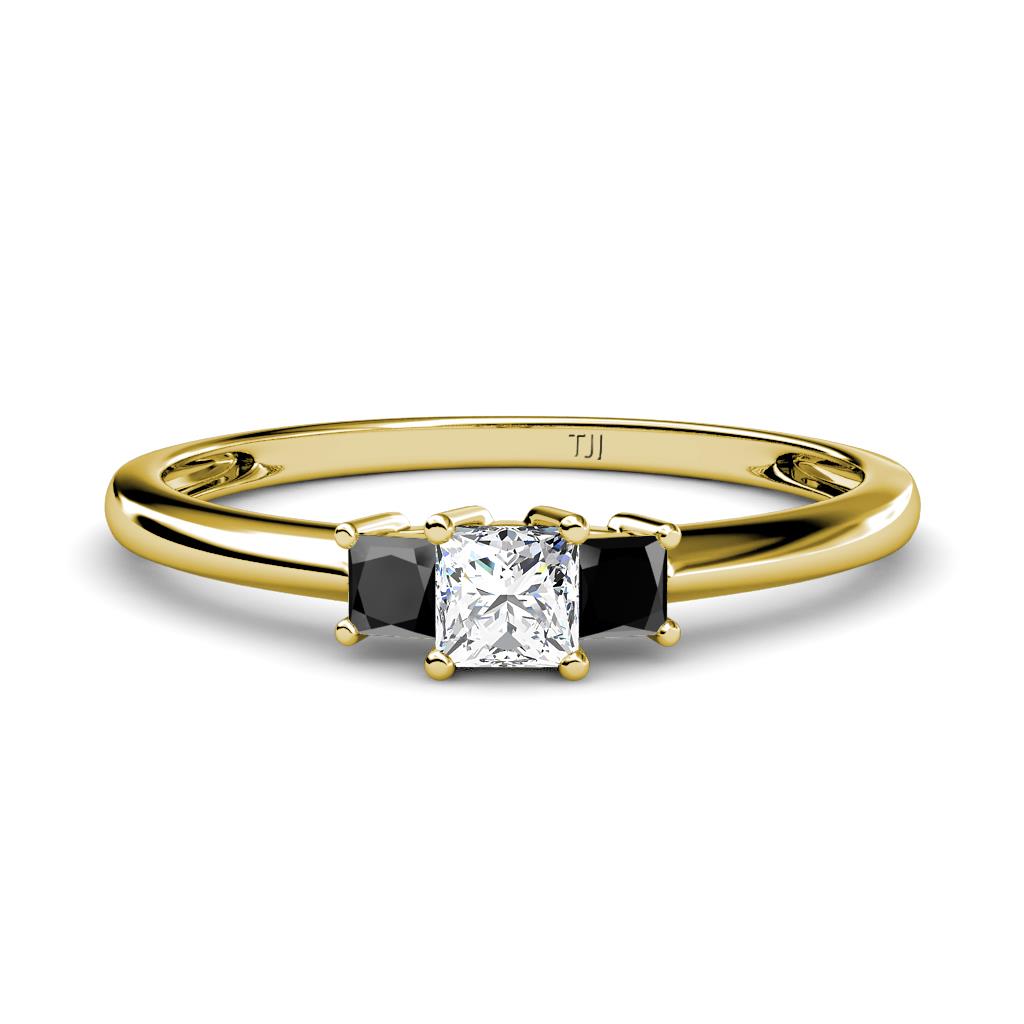 Eadlin Princess Cut Black and White Diamond Three Stone Engagement Ring 