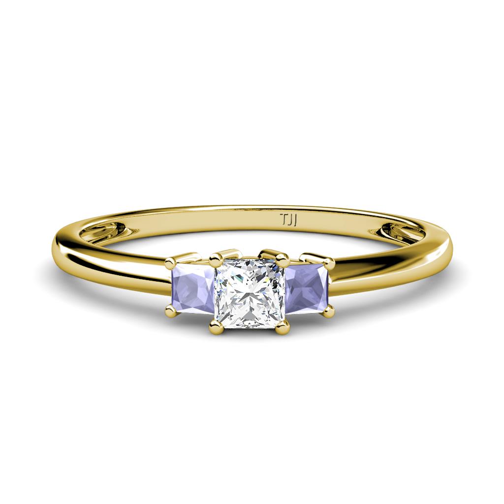 Eadlin Princess Cut Diamond and Tanzanite Three Stone Engagement Ring 