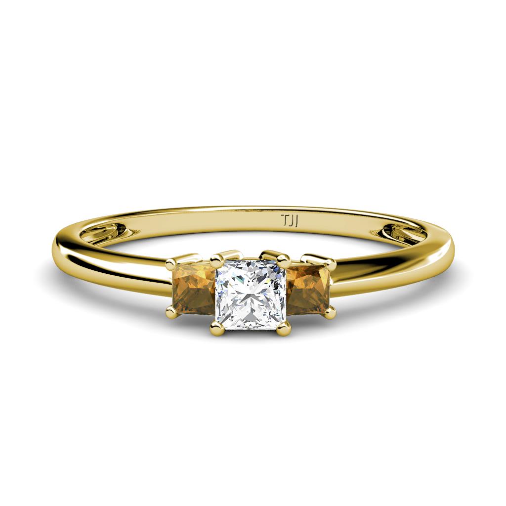 Eadlin Princess Cut Diamond and Citrine Three Stone Engagement Ring 