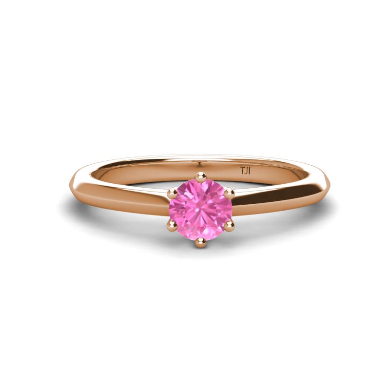 Maxine 5.00 mm Round Lab Created Pink Sapphire Solitaire Engagement Ring 