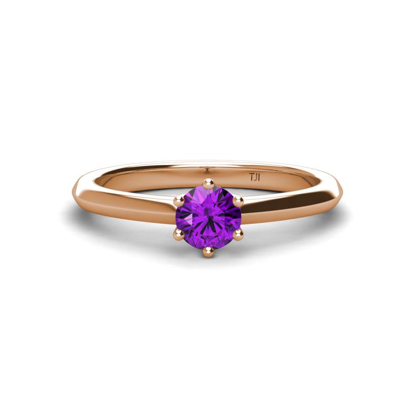 Maxine 5.00 mm Round Amethyst Solitaire Engagement Ring 