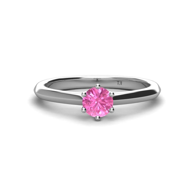 Maxine 5.00 mm Round Lab Created Pink Sapphire Solitaire Engagement Ring 