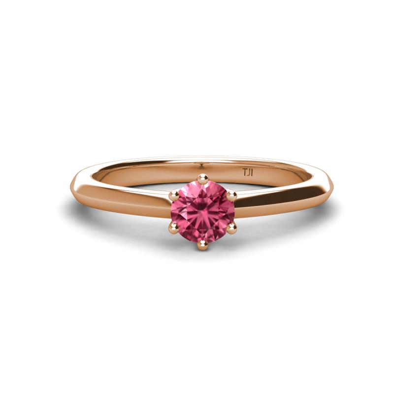 Maxine 5.00 mm Round Pink Tourmaline Solitaire Engagement Ring 