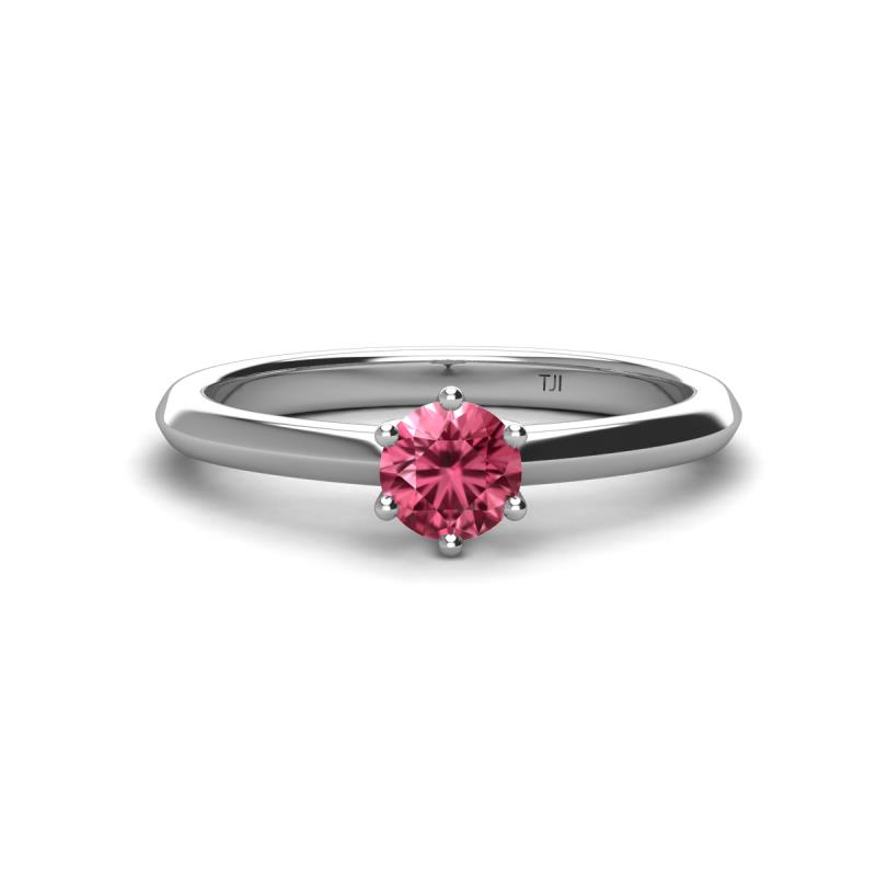 Maxine 5.00 mm Round Pink Tourmaline Solitaire Engagement Ring 