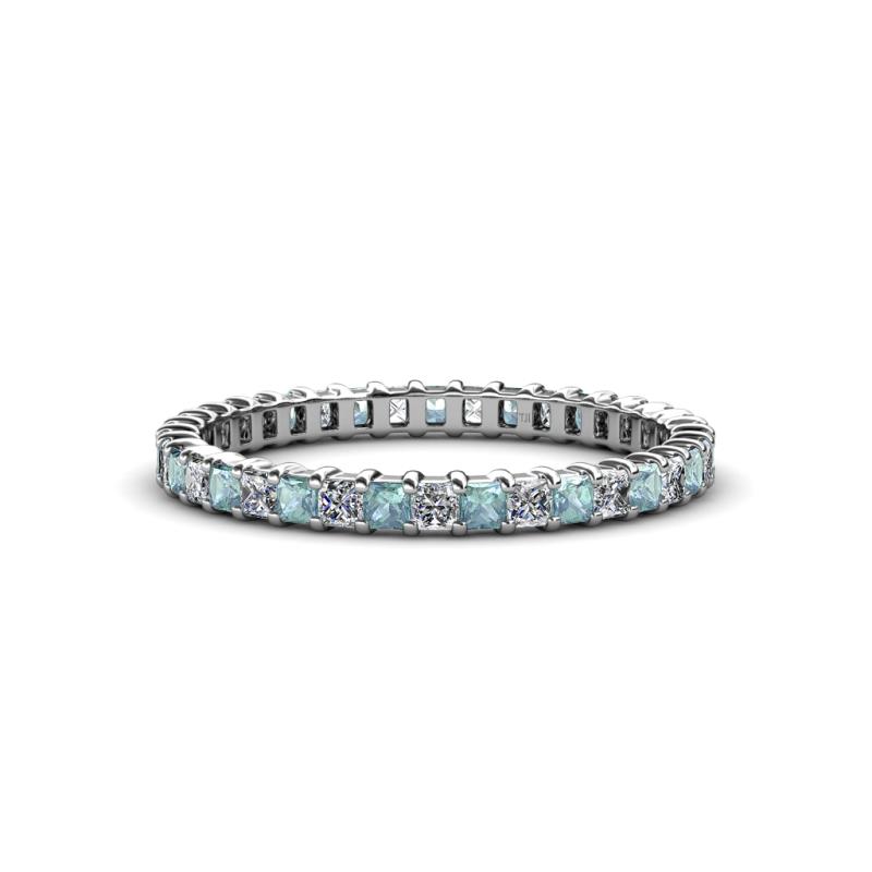 Allie 2.00 mm Princess Cut Aquamarine and Lab Grown Diamond Eternity Band 