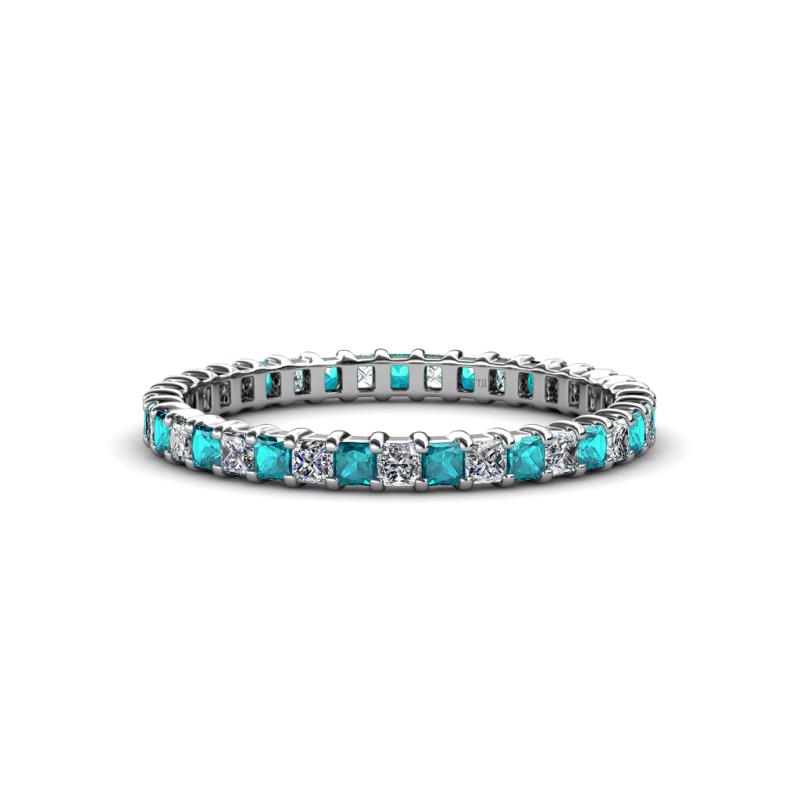 Allie 2.00 mm Princess Cut London Blue Topaz and Lab Grown Diamond Eternity Band 