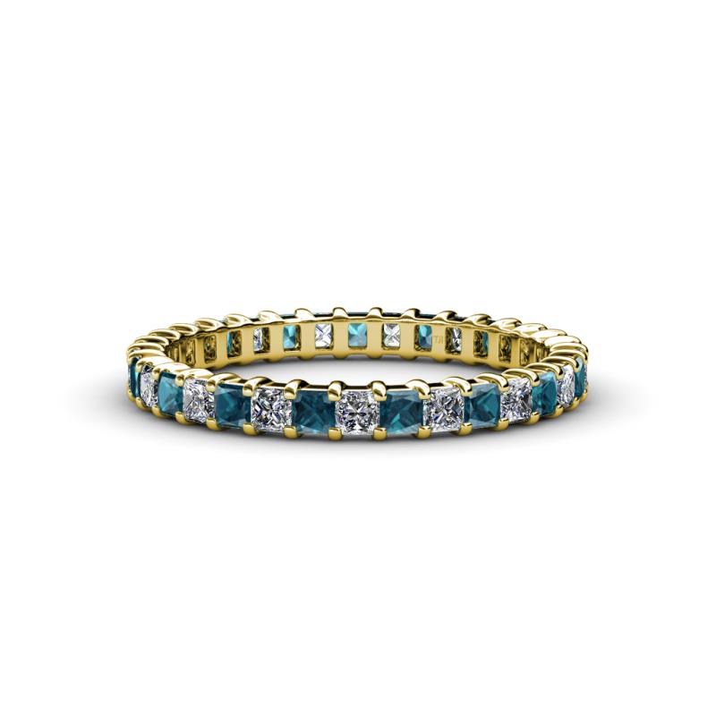 Allie 2.50 mm Princess Cut London Blue Topaz and Lab Grown Diamond Eternity Band 