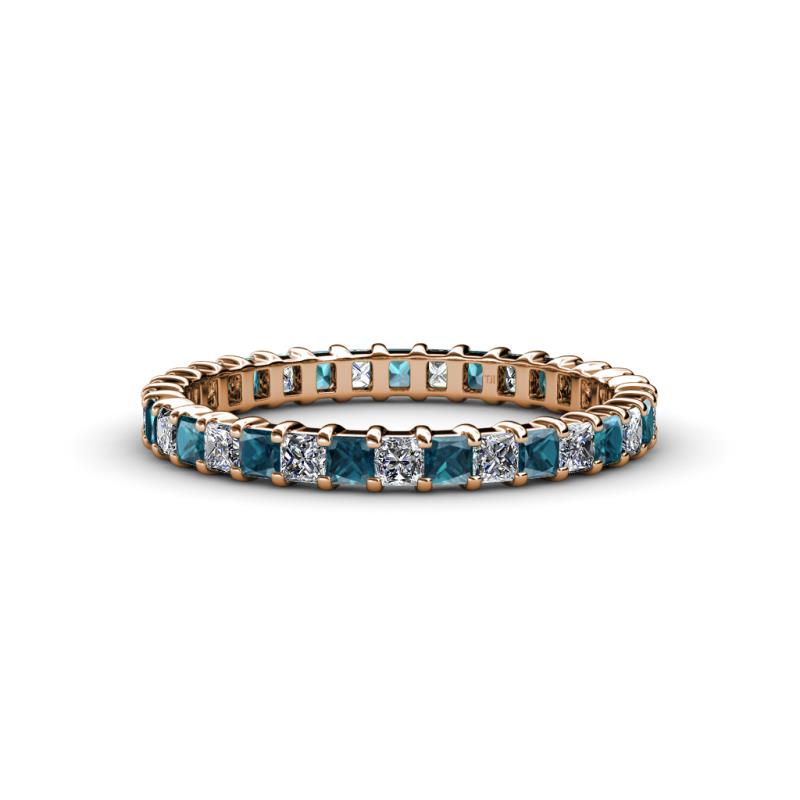 Allie 2.50 mm Princess Cut London Blue Topaz and Lab Grown Diamond Eternity Band 