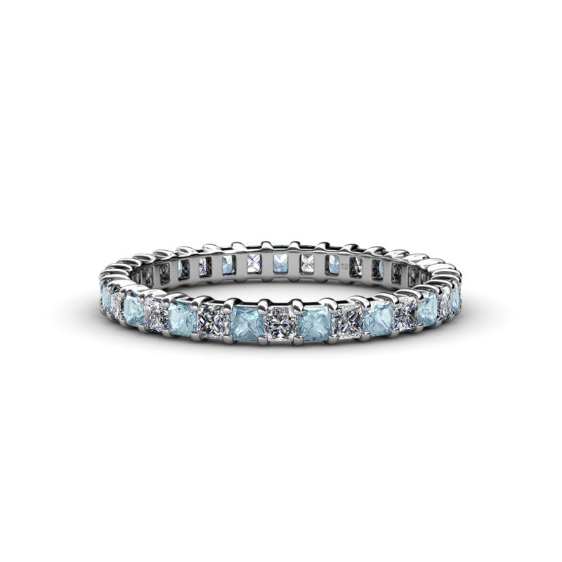 Allie 2.50 mm Princess Cut Aquamarine and Lab Grown Diamond Eternity Band 